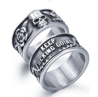 Obsidian Skull & Rose Ring Set (2 Piece