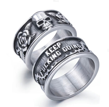 Obsidian Skull & Rose Ring Set (2 Piece