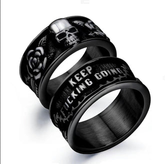 Obsidian Skull & Rose Ring Set (2 Piece